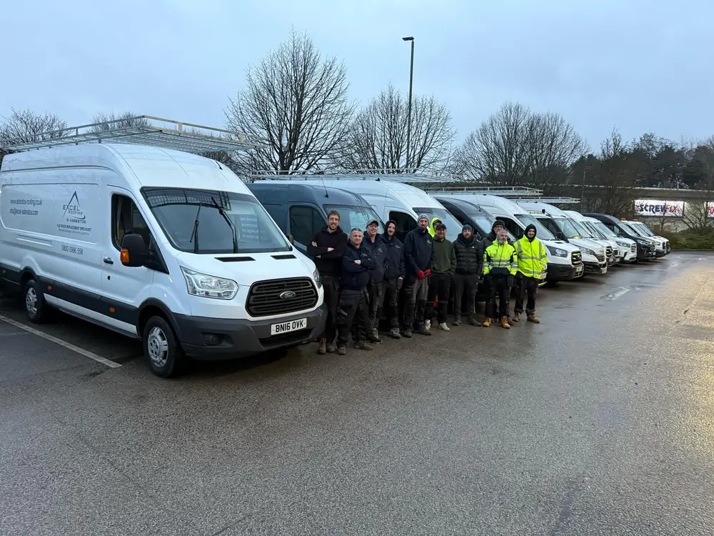 The Excel Roofing & Asbestos team and van fleet